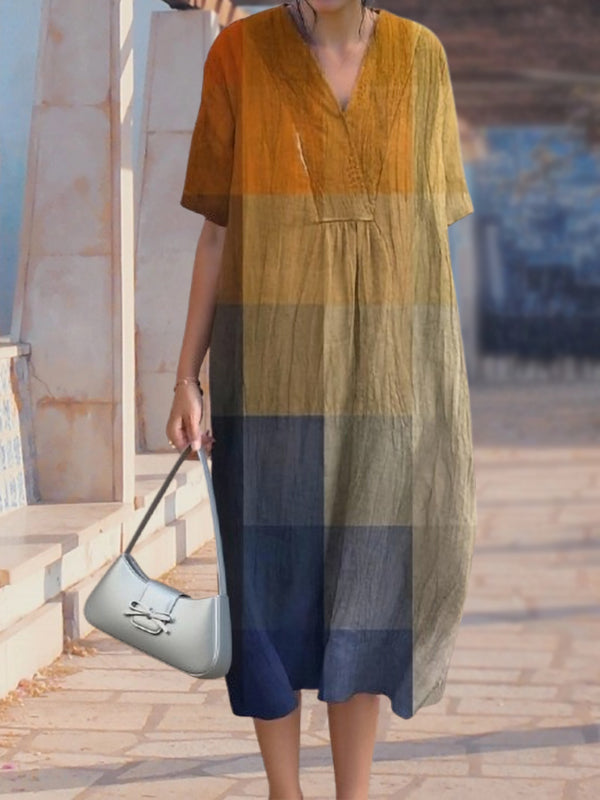 New Yellow And Blue Color Matching Women's Top and Dress