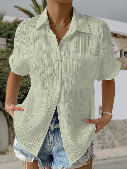 Casual Lapel Pocket Ladies Top