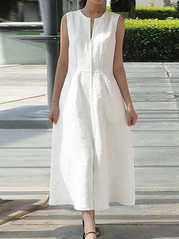 Fashionable Waist Belt Sleeveless Women'S Dress