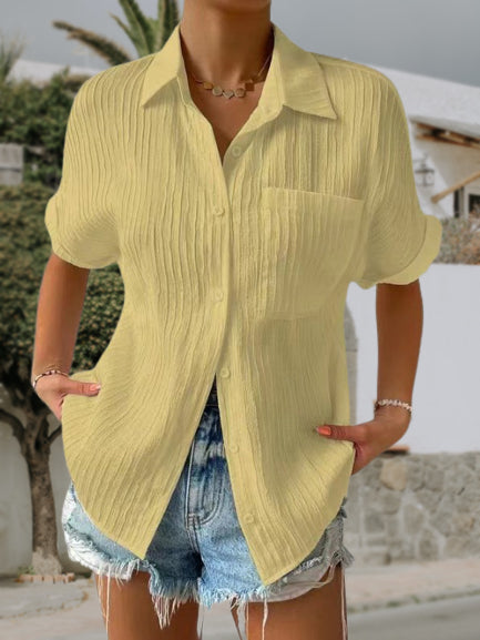 Casual Lapel Pocket Ladies Top