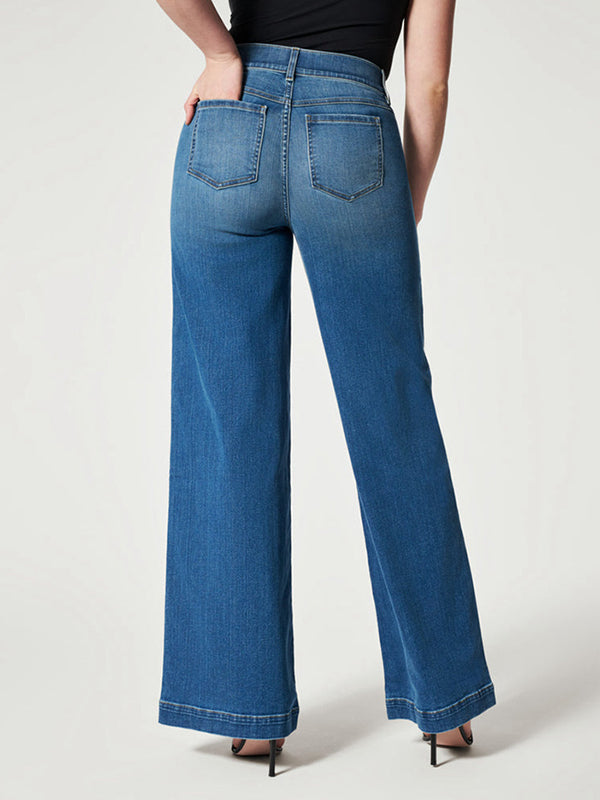 High-Waisted Wide-Leg Front Seam Women'S Jeans