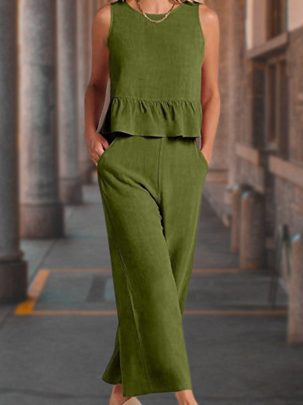 New Sleeveless Pleated Casual Two-Piece Set