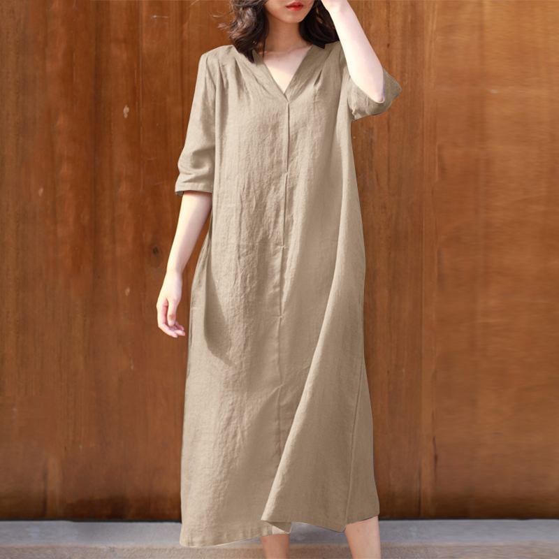 Casual V Neck Ladies Dress