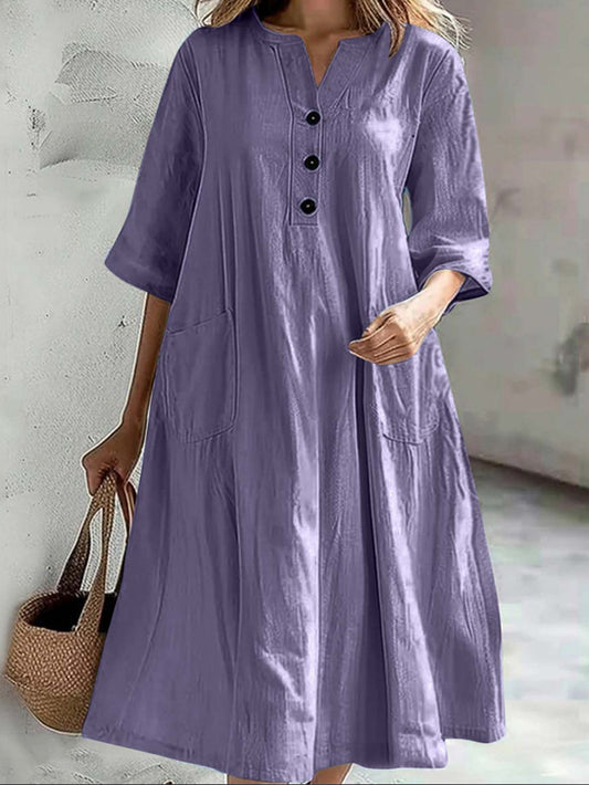 Elegant Ladies Button Half Sleeve Dress