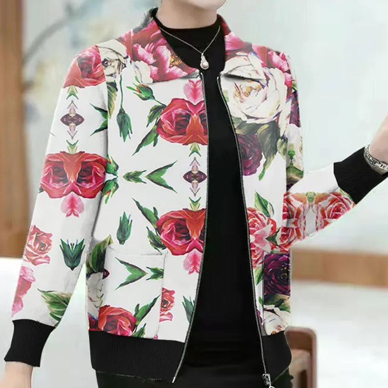 Beautiful Printed Lapel Zip Top