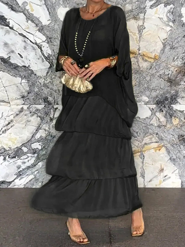 Elegant Solid Flounce Crew Neck A Line Dresses