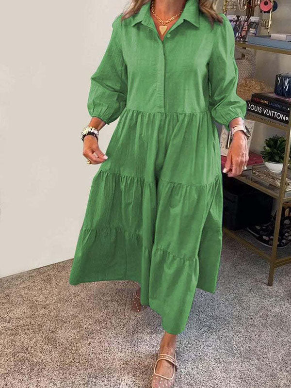 New Casual Lapel Puffy Ladies Dress