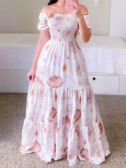 Fashion Off Shoulder Print Dress