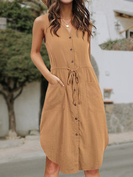 Casual Tie Pocket Sleeveless Dress