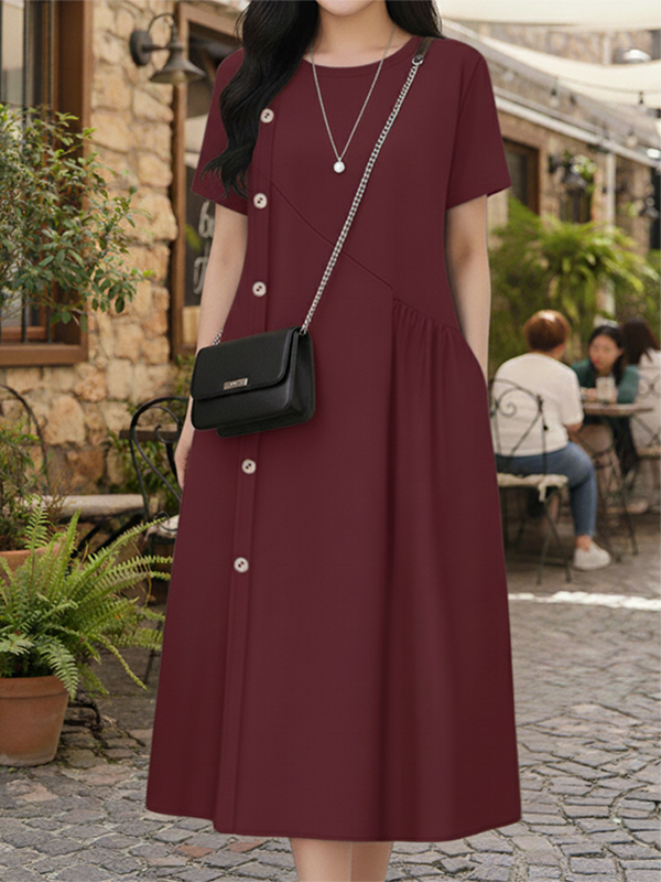 Versatile Decorative Button Pocket Women's Elegant Dress