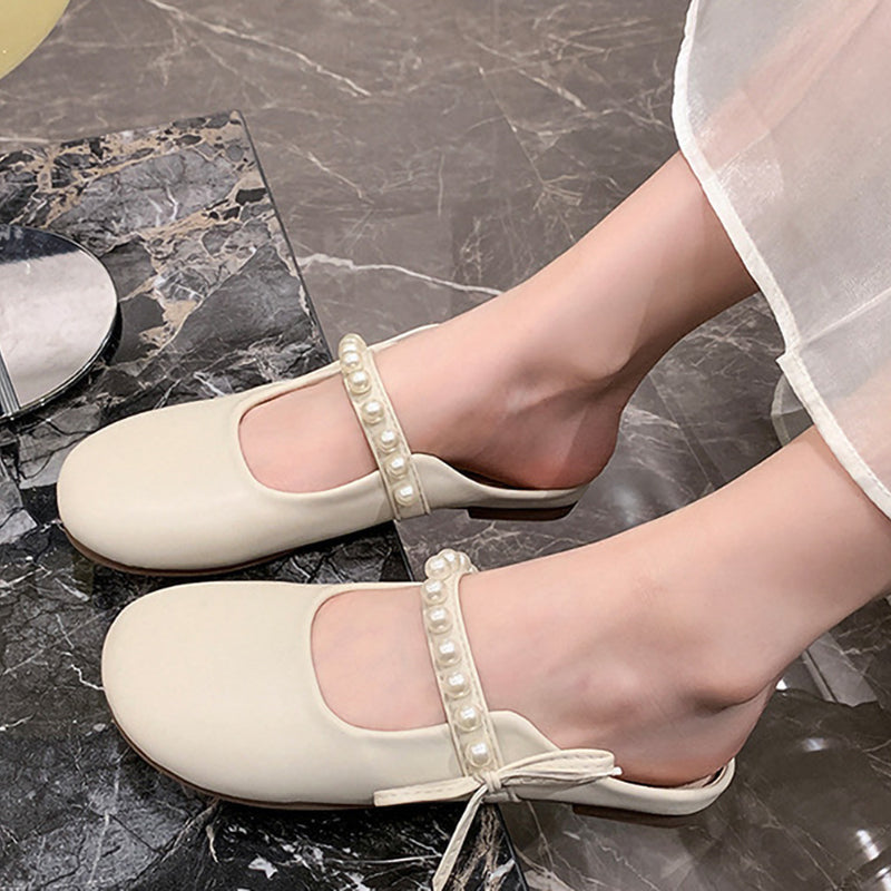 Soft Sole Pearl Shoelace Bow Ladies Shoes