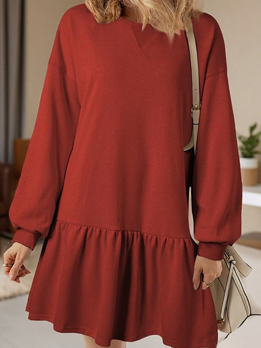 Solid Ribbed Knit Long Sleeve Dress