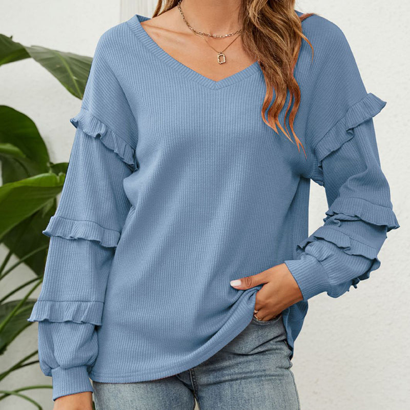 V-Neck Ruffled Balloon Sleeve Top