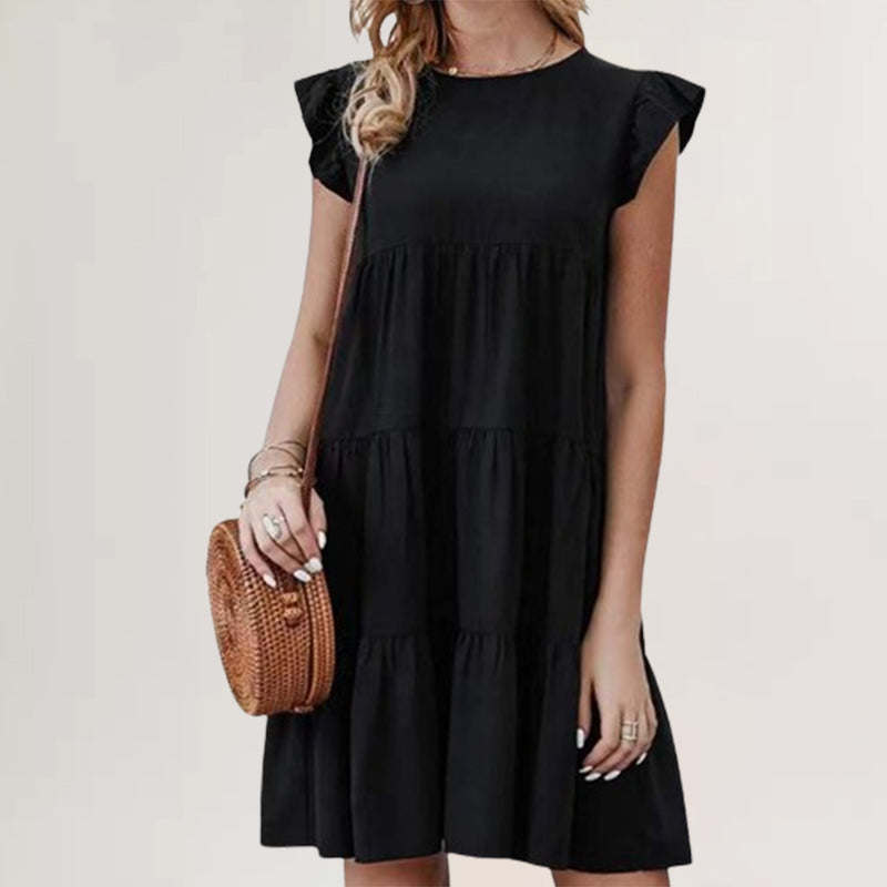 Casual Round Neck Pleated Dress