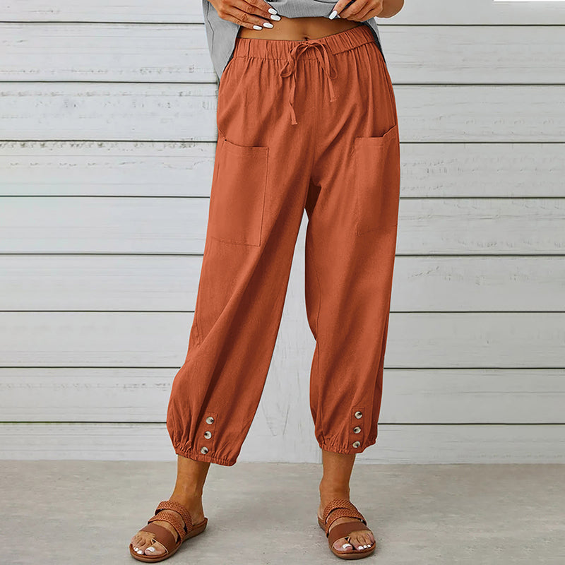 High Waist Buttoned Cropped Trousers