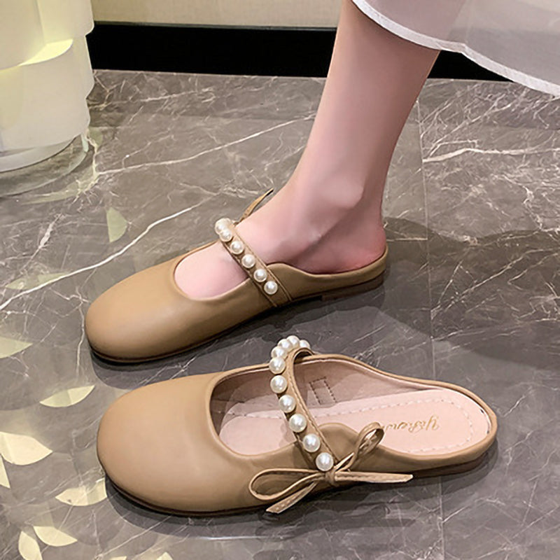 Soft Sole Pearl Shoelace Bow Ladies Shoes