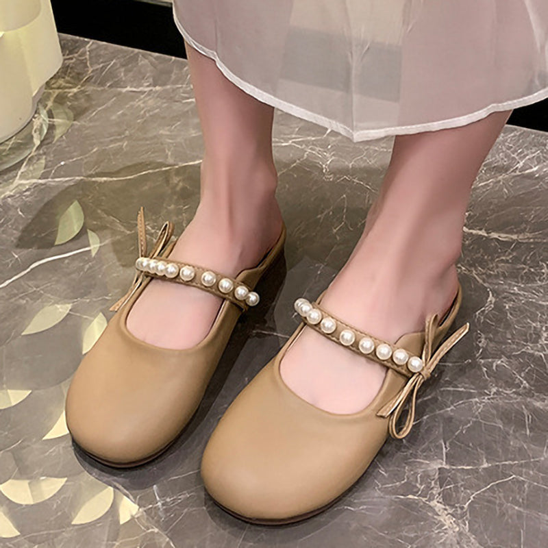 Soft Sole Pearl Shoelace Bow Ladies Shoes