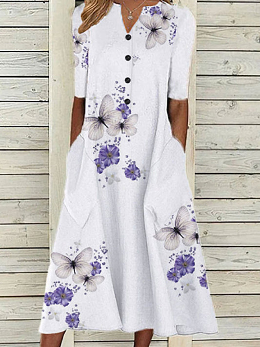 Printed Pocket Casual Ladies Dress