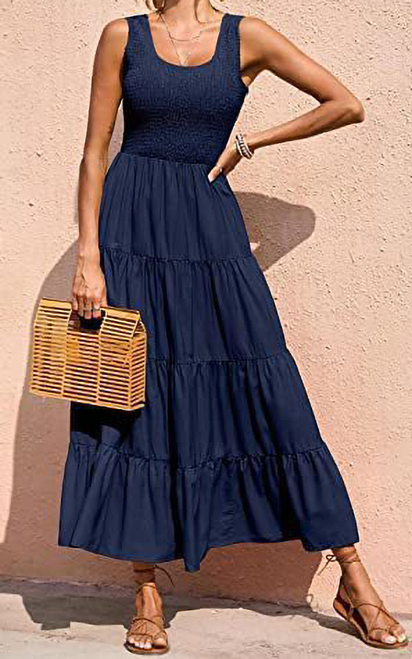 Casual Pleated Sleeveless Dress