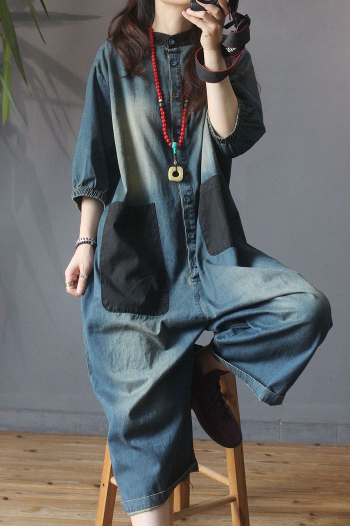 Casual Pocket Denim Jumpsuit