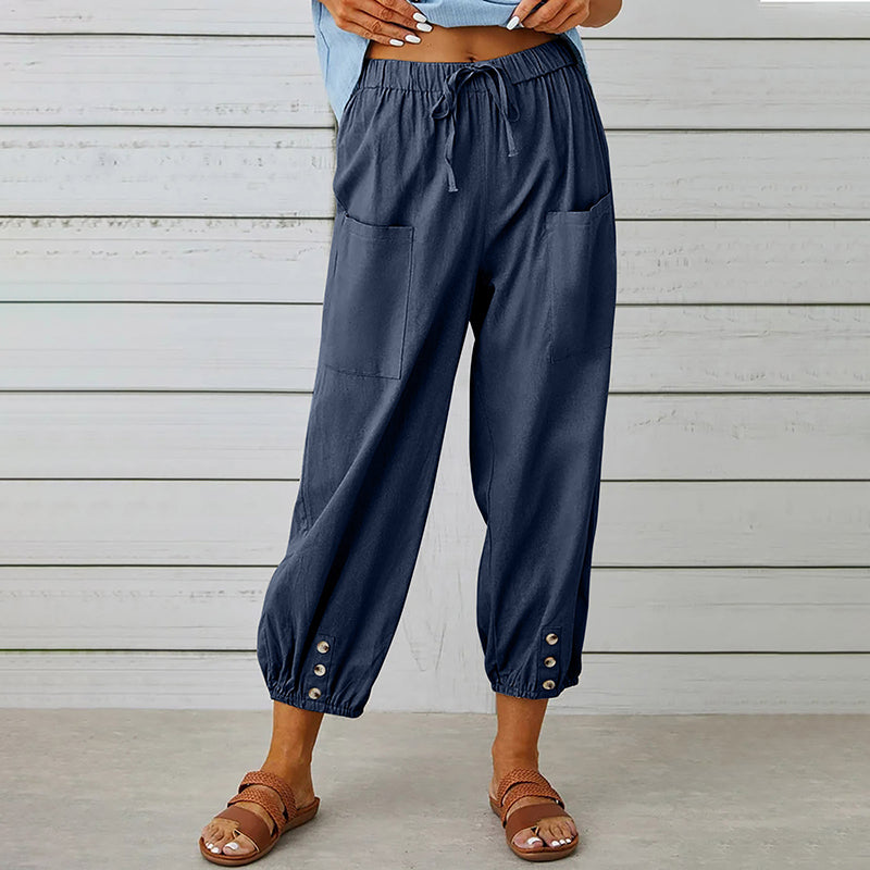 High Waist Buttoned Cropped Trousers