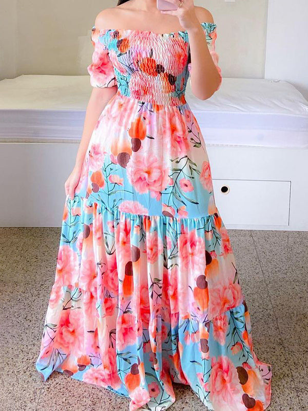 One-shoulder Floral Fashion Dress