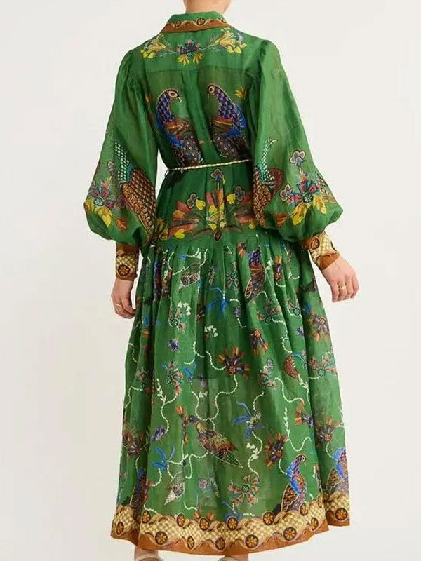 New Fashion Retro Lantern Sleeve Printed Dress