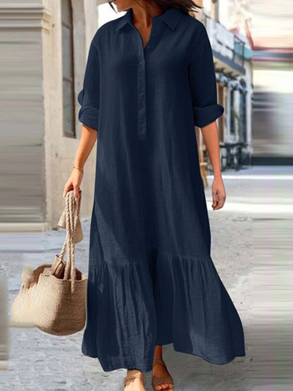 New Long Irregular Button Ladies Dress
