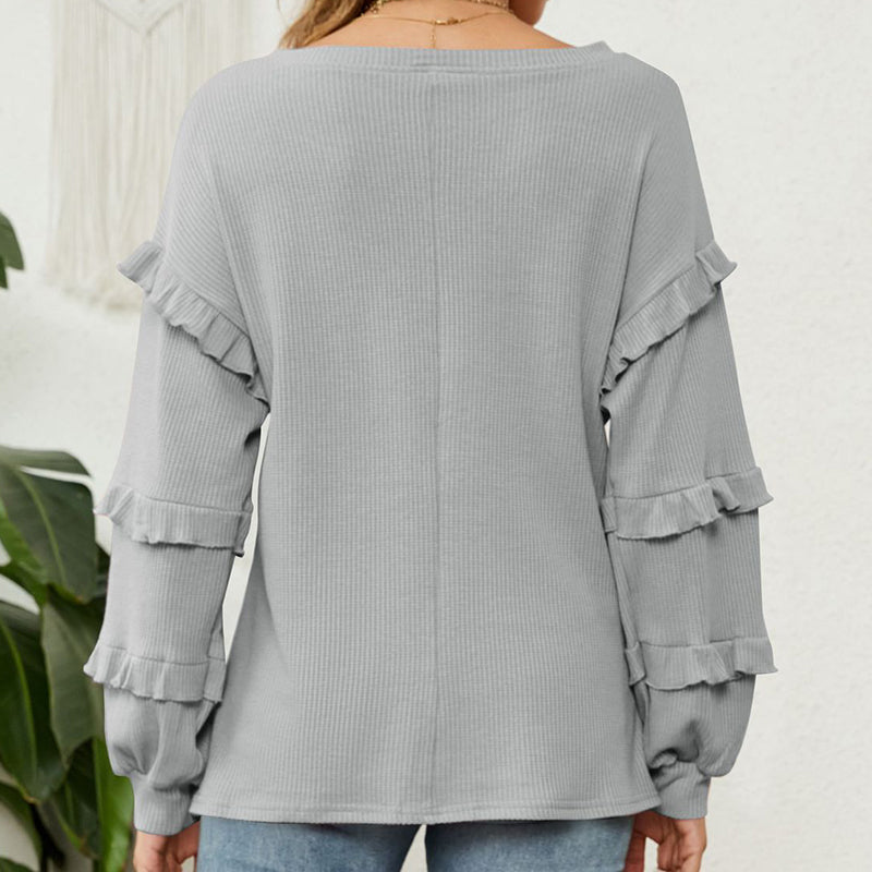 V-Neck Ruffled Balloon Sleeve Top