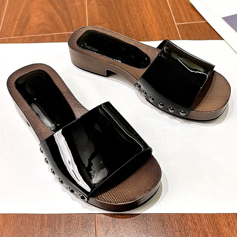 Non-Slip Wood Grain Thick-Soled Thick-Heeled Ladies Slippers