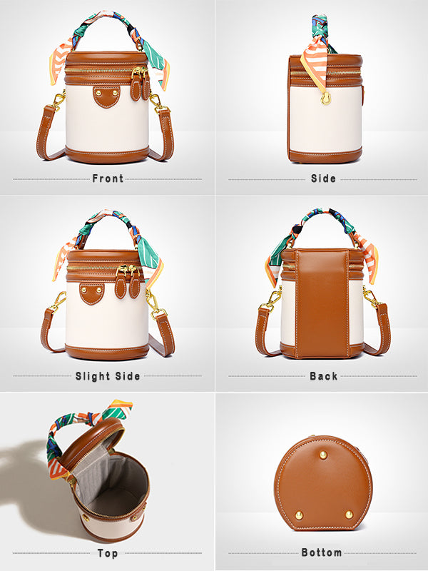 Retro Contrast Color Cylindrical Handbag Crossbody Bag