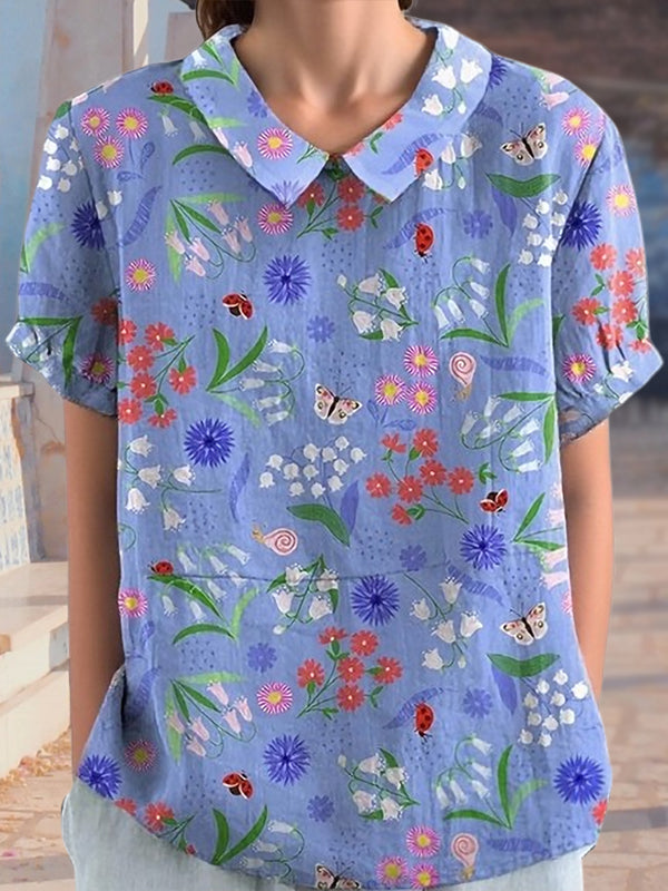 New Purple Blue Flower Print Women's Top and Dress