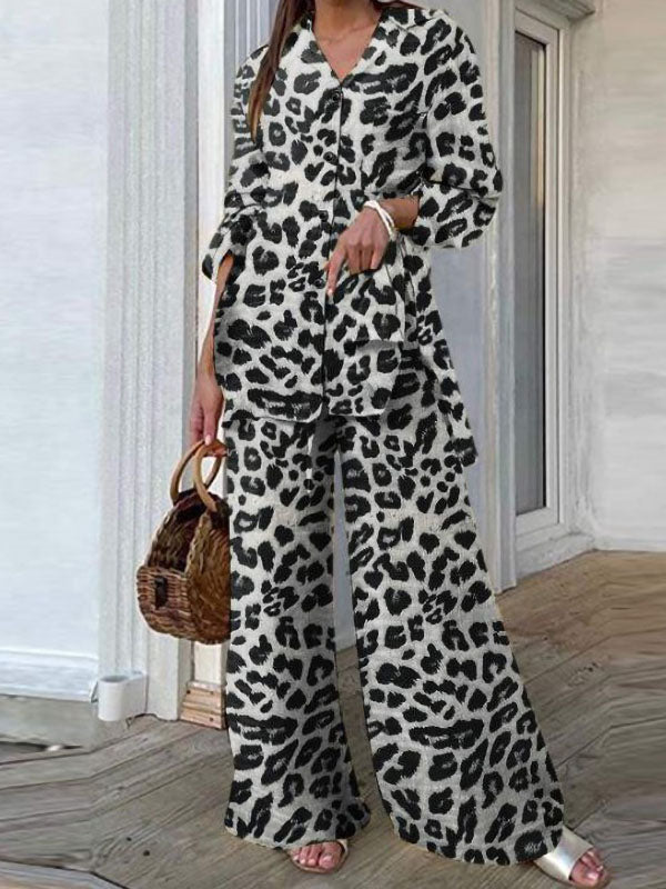 Fashionable Leopard Print Ladies Two Piece Suit