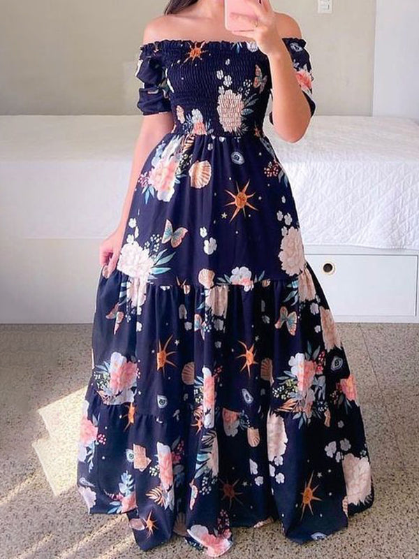 Fashion Off Shoulder Print Dress