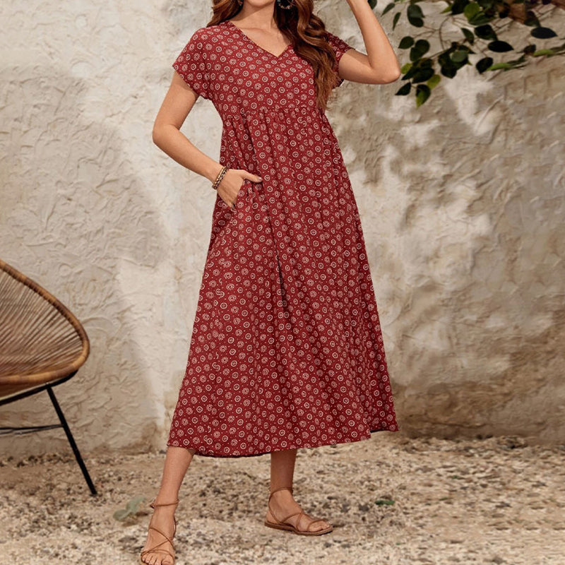 Beautiful Short Sleeve Patterned Women'S Dress