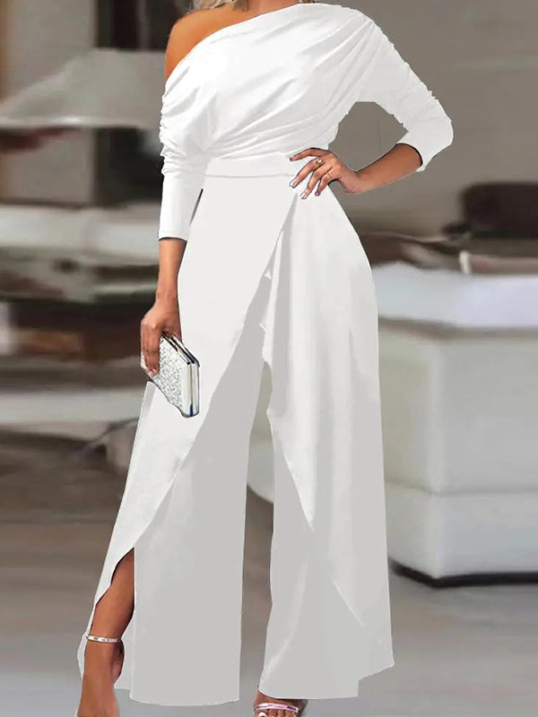 Elegant Sloped One-Shoulder Jumpsuit