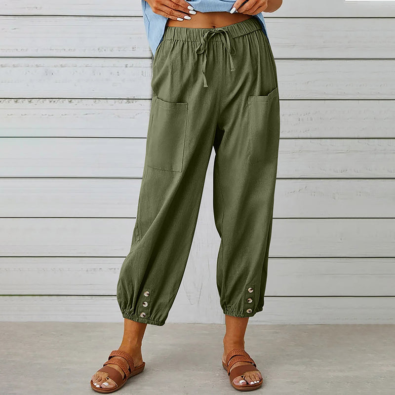 High Waist Buttoned Cropped Trousers