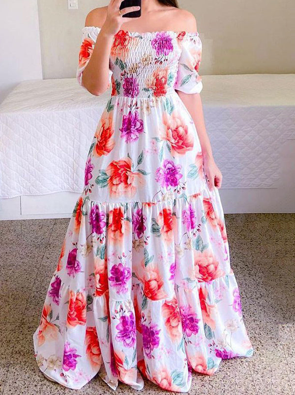 Fashion Off Shoulder Print Dress