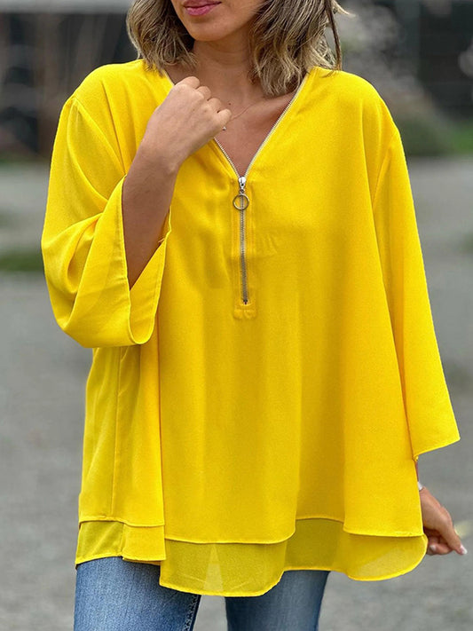 Thick Sole Double Chiffon Zip-Up Top