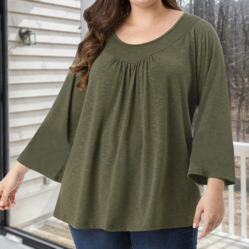 Casual Round Neck Pleated Women's Top