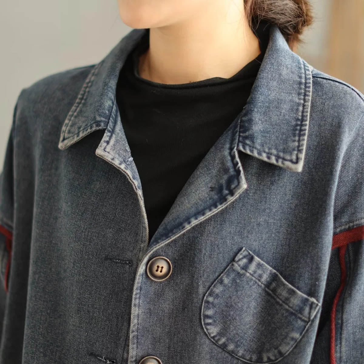 V-Neck Denim Trench Coat
