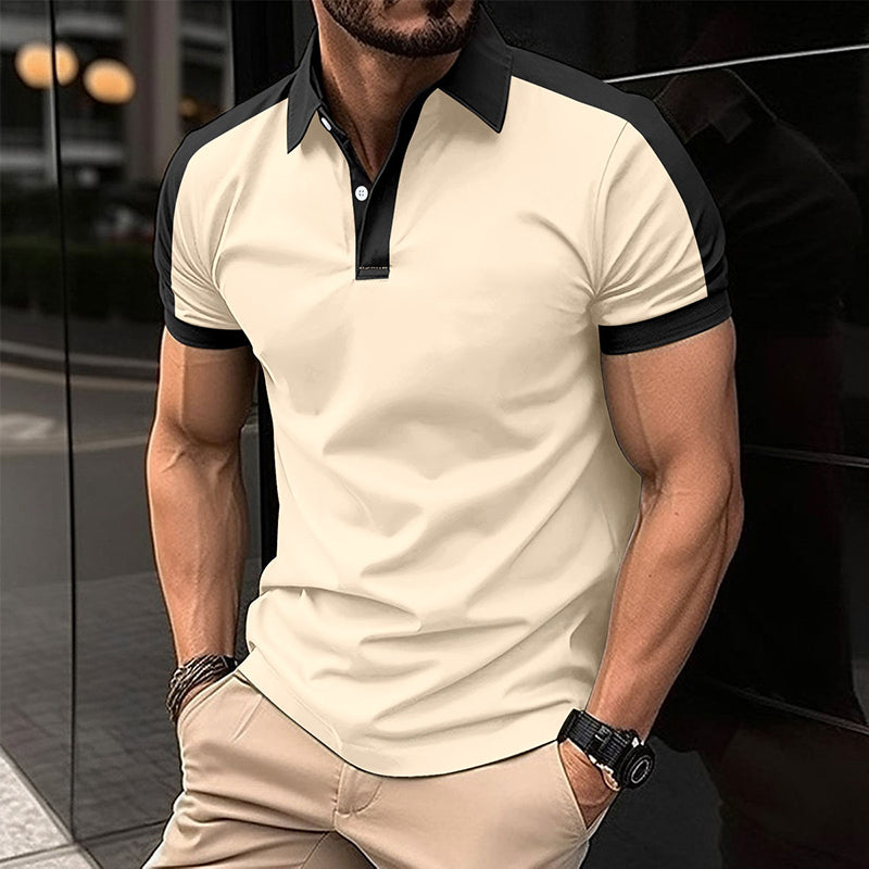 Stylish Lapel Color Block Men's Shirt