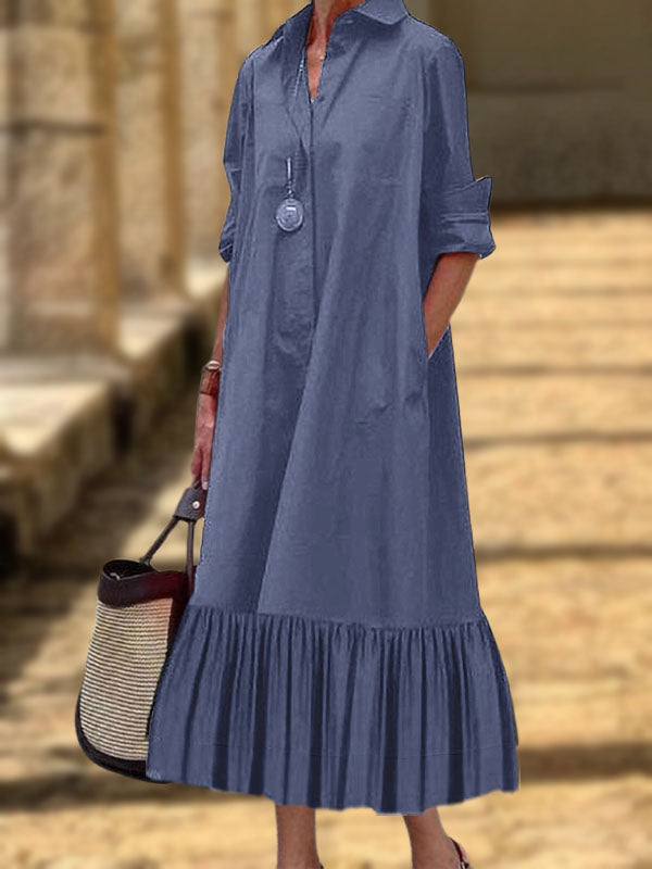 New Long Irregular Button Ladies Dress