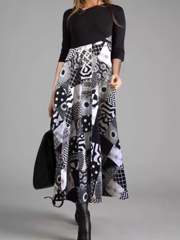 Printed Long-Sleeved Elegant Dress