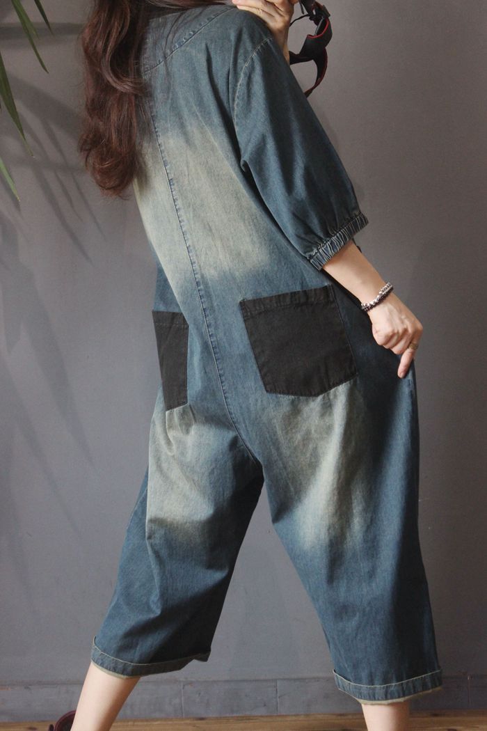 Casual Pocket Denim Jumpsuit