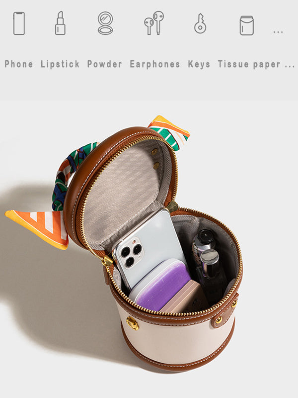 Retro Contrast Color Cylindrical Handbag Crossbody Bag
