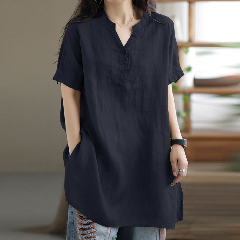 Solid Color Versatile Button-Down Fashionable Top