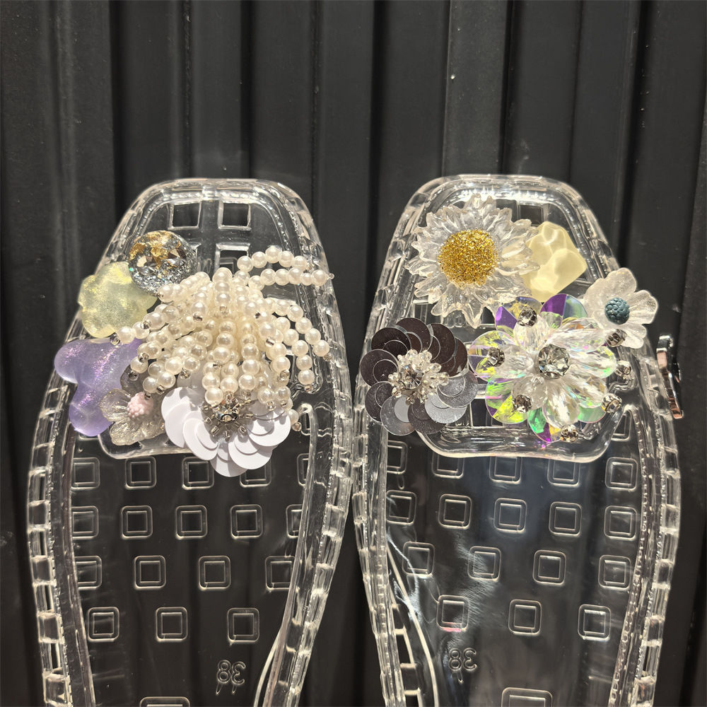 Elegant Crystal Bright Beaded Flower Ladies Shoes