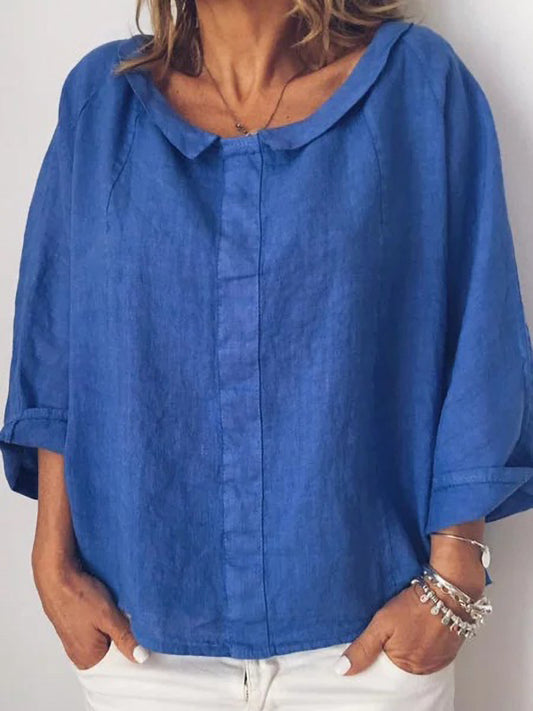 Solid Color Small Lapel Cotton Ladies Shirt