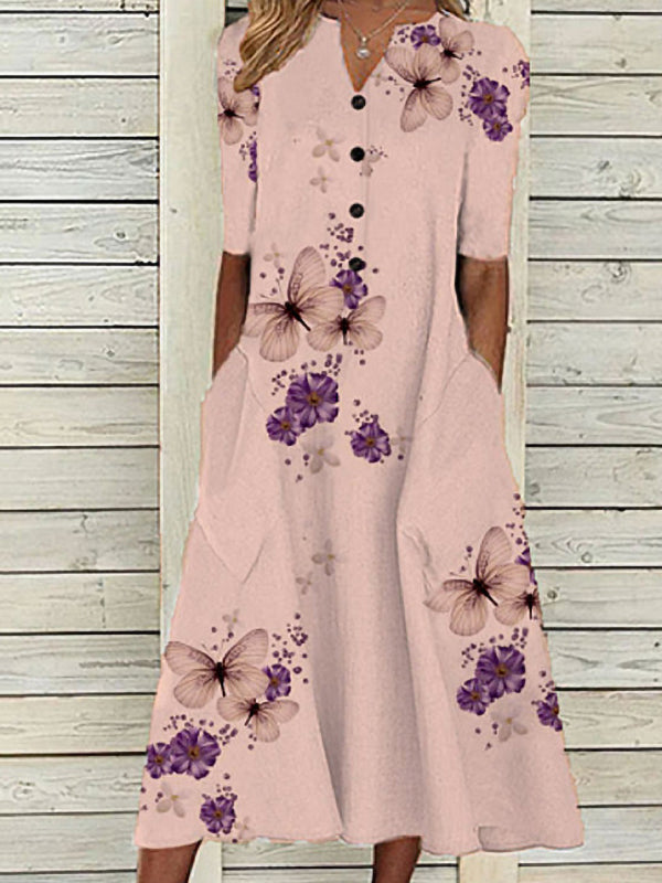 Printed Pocket Casual Ladies Dress